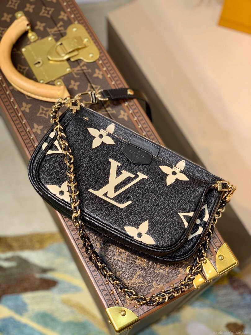 LV M45777 Louis Vuitton M80447 M80399 Multi Pochette Accessoires Bag Black and Cream