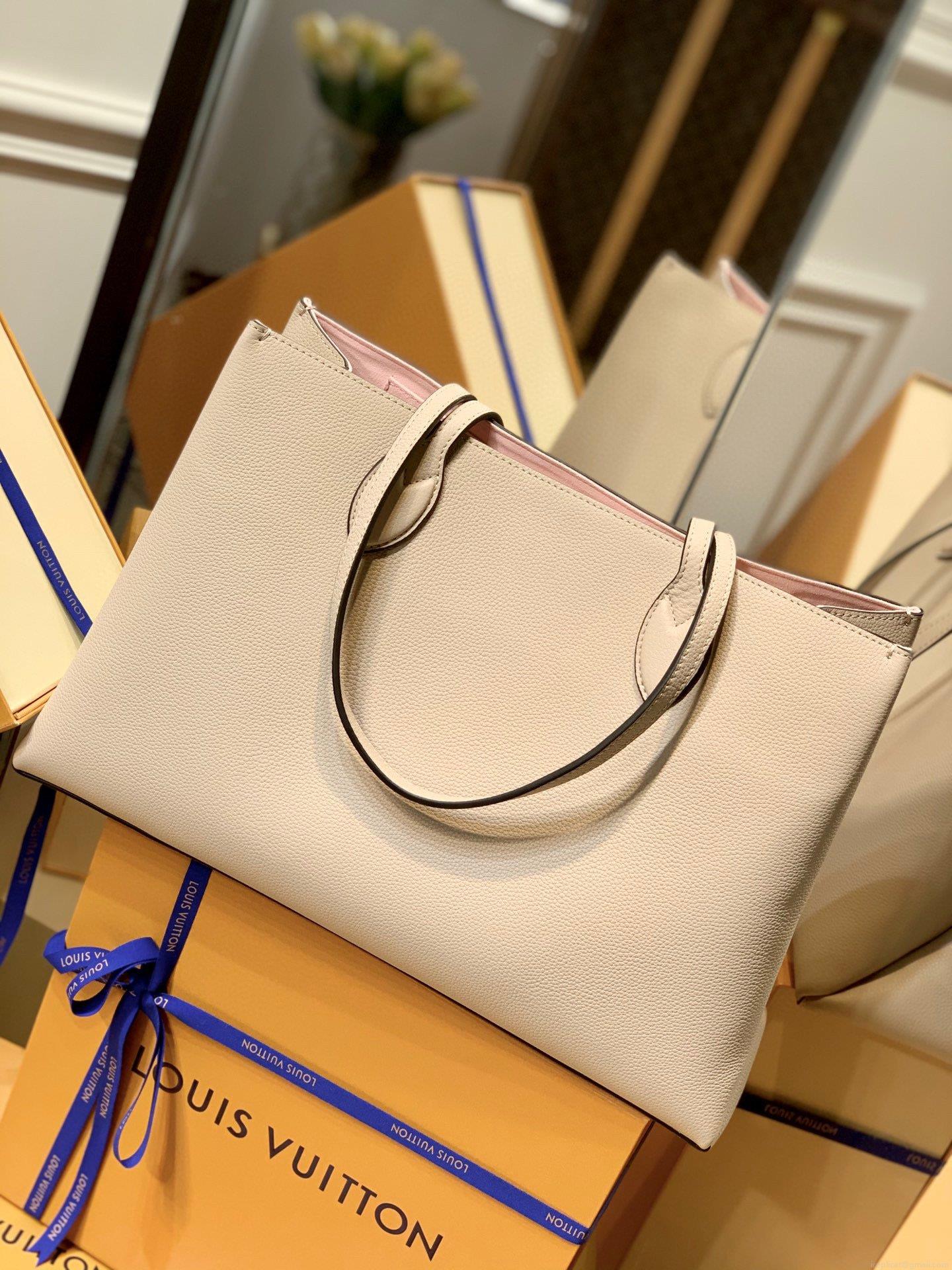LV M57346 Louis Vuitton Lockme Shopper M57347 Bag Grained Calf Leather Greige