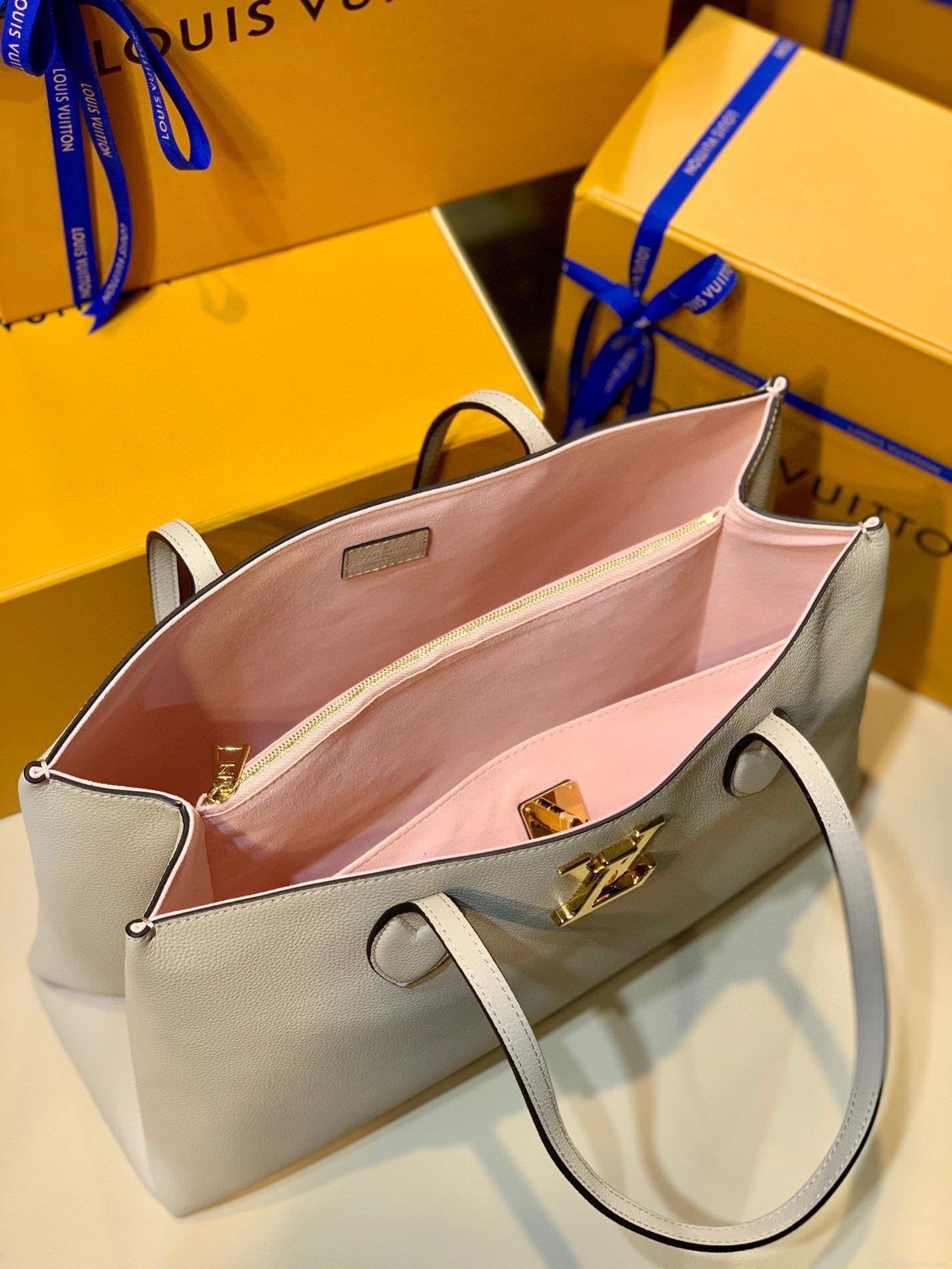 LV M57346 Louis Vuitton Lockme Shopper M57347 Bag Grained Calf Leather Greige