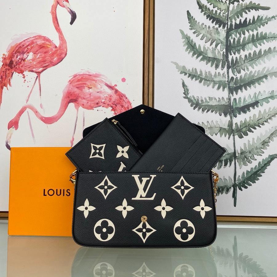 LV M69977 Louis Vuitton M80482 Game on Felicie Pochette Bag Black and Beige