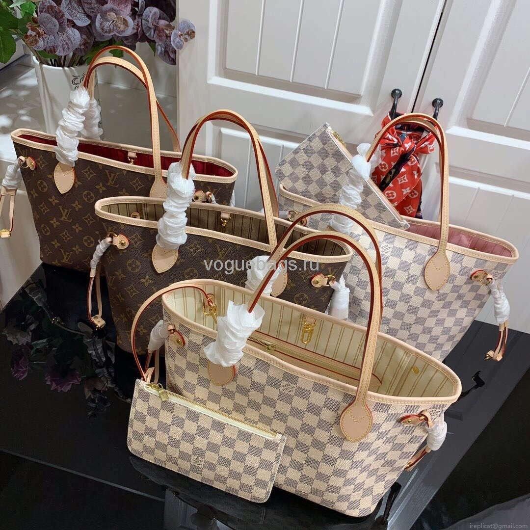LV N41361 Louis Vuitton Neverfull MM Damier Azur N41605 Bag Beige