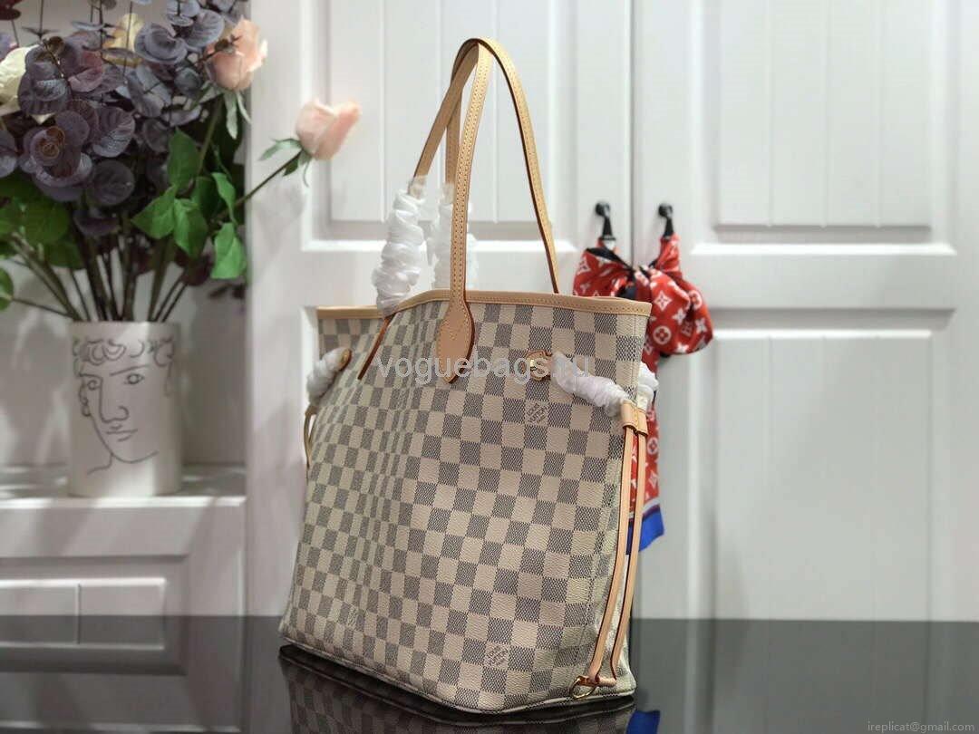 LV N41361 Louis Vuitton Neverfull MM Damier Azur N41605 Bag Beige
