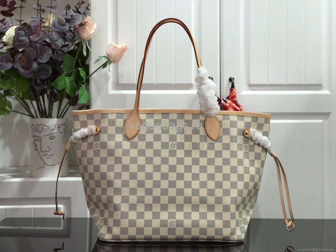 LV N41361 Louis Vuitton Neverfull MM Damier Azur N41605 Bag Beige