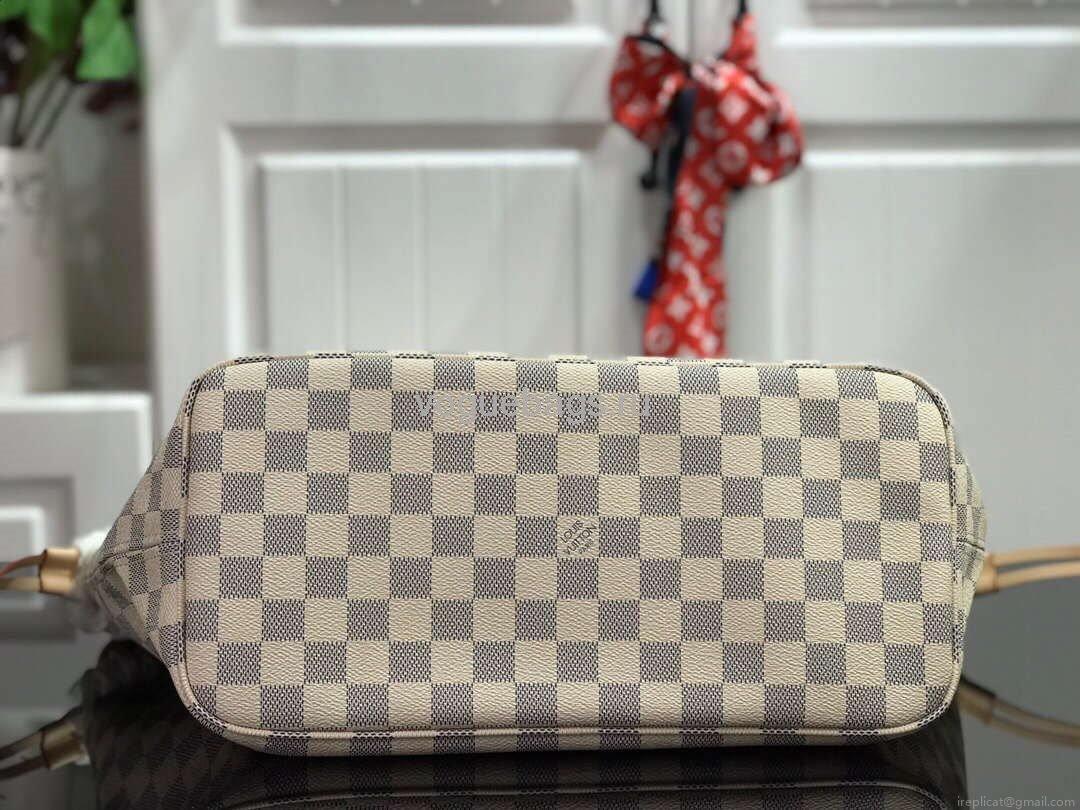 LV N41361 Louis Vuitton Neverfull MM Damier Azur N41605 Bag Beige