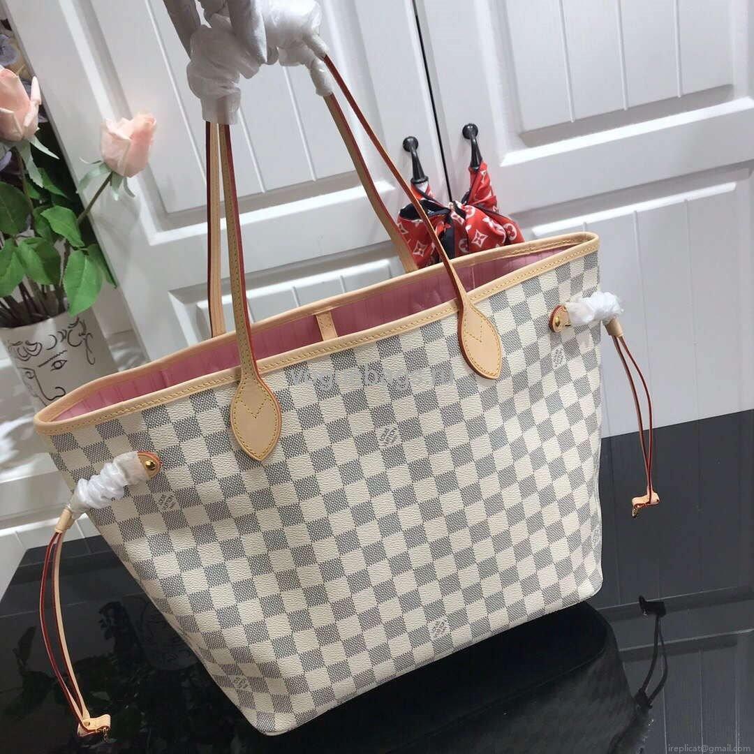 LV N41361 Louis Vuitton Neverfull MM Damier Azur N41605 Bag Pink