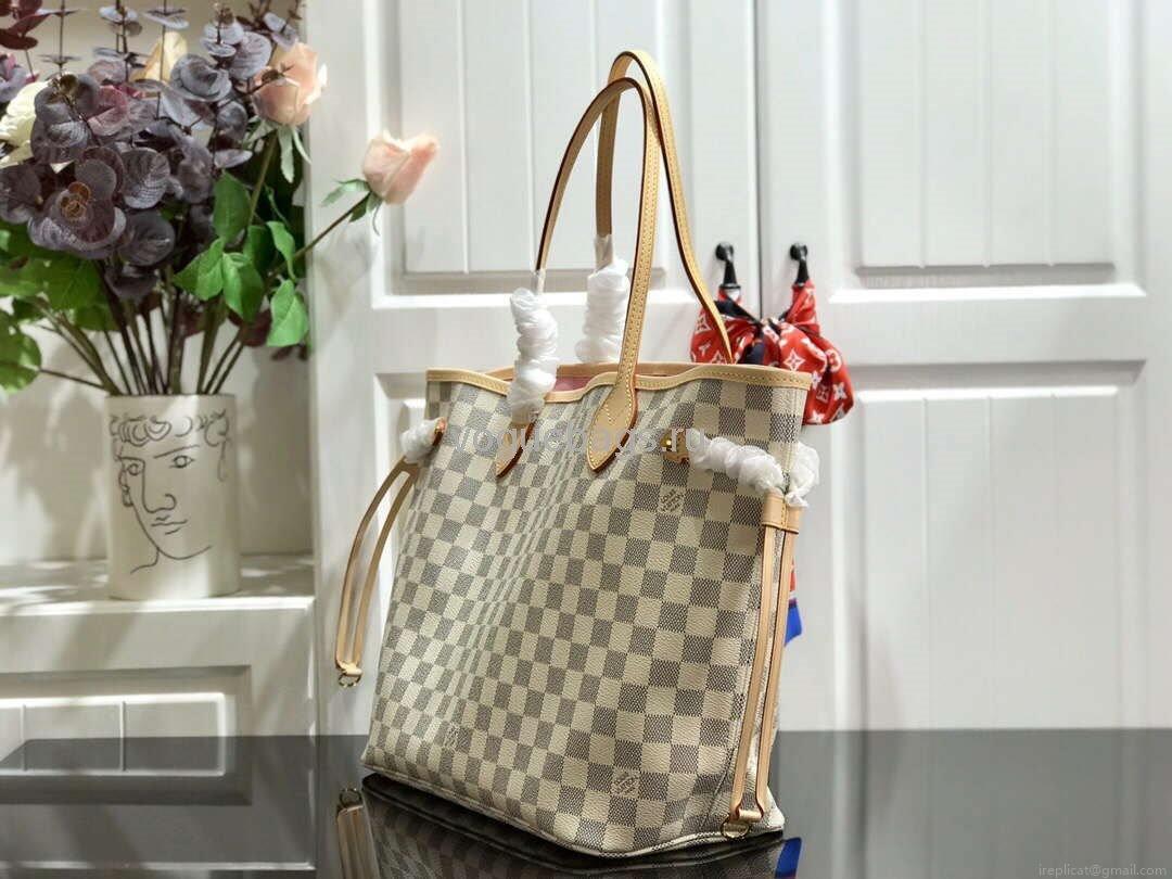 LV N41361 Louis Vuitton Neverfull MM Damier Azur N41605 Bag Pink