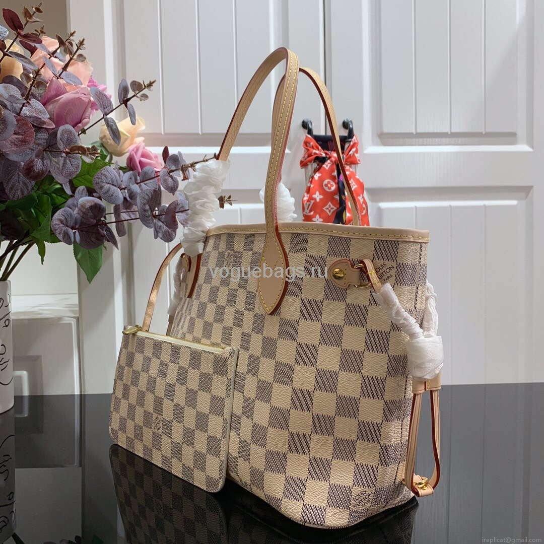 LV N41362 Louis Vuitton Neverfull PM Damier Azur M41245 Bag Beige