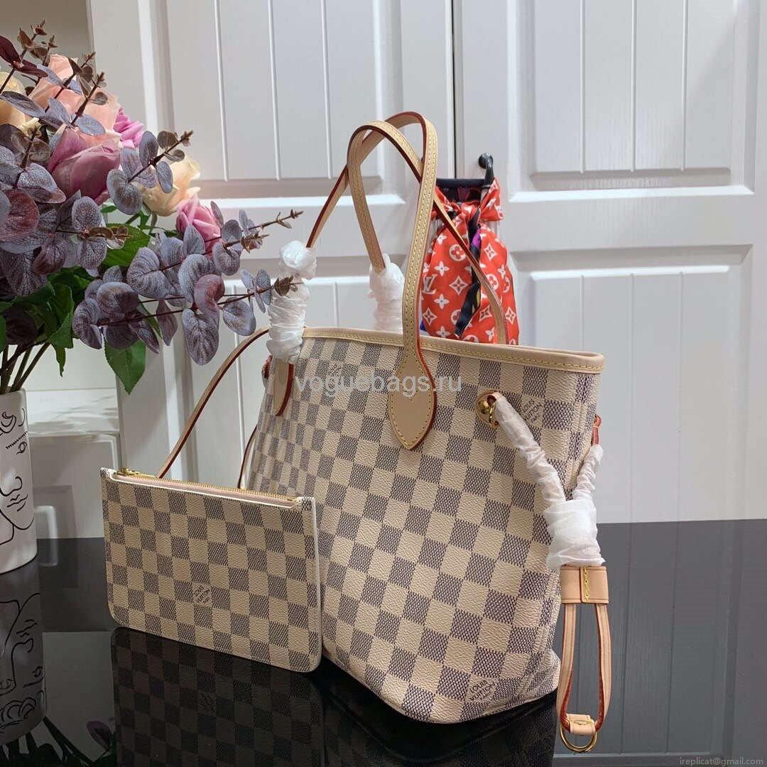 LV N41362 Louis Vuitton Neverfull PM Damier Azur M41245 Bag Pink