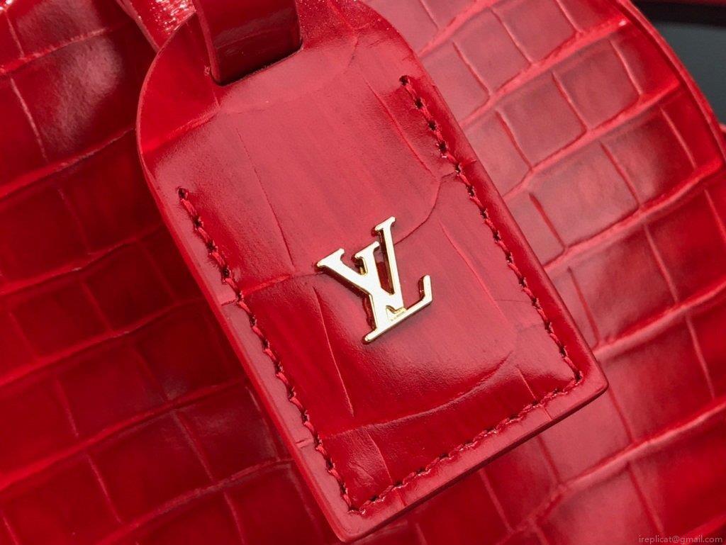 LV N95054 Louis Vuitton Petite Boite Chapeau Crocodilien Brillant N93597 Bag Red