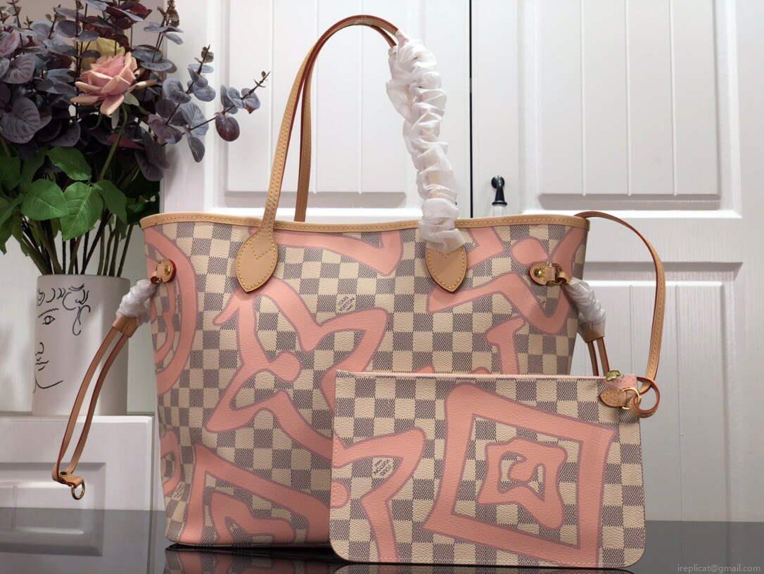 LV N41050 Louis Vuitton Neverfull MM Tote Bag Pink