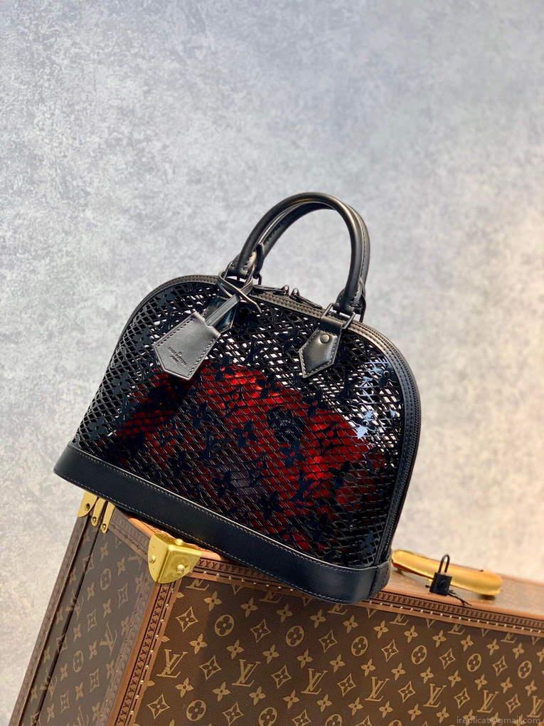 LV M20355 Louis Vuitton Alma PM Handbag Patent Calfskin Black