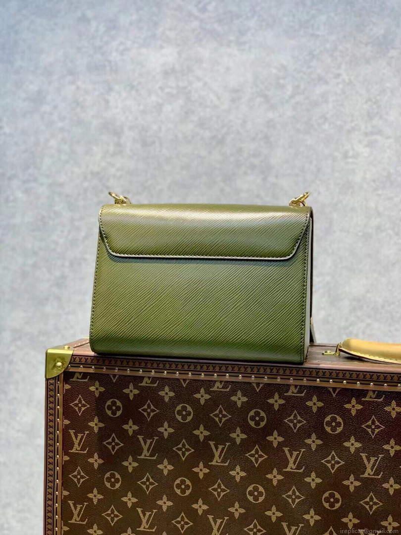 LV M59884 Louis Vuitton Twist MM Handbag Kaki / Quartz White