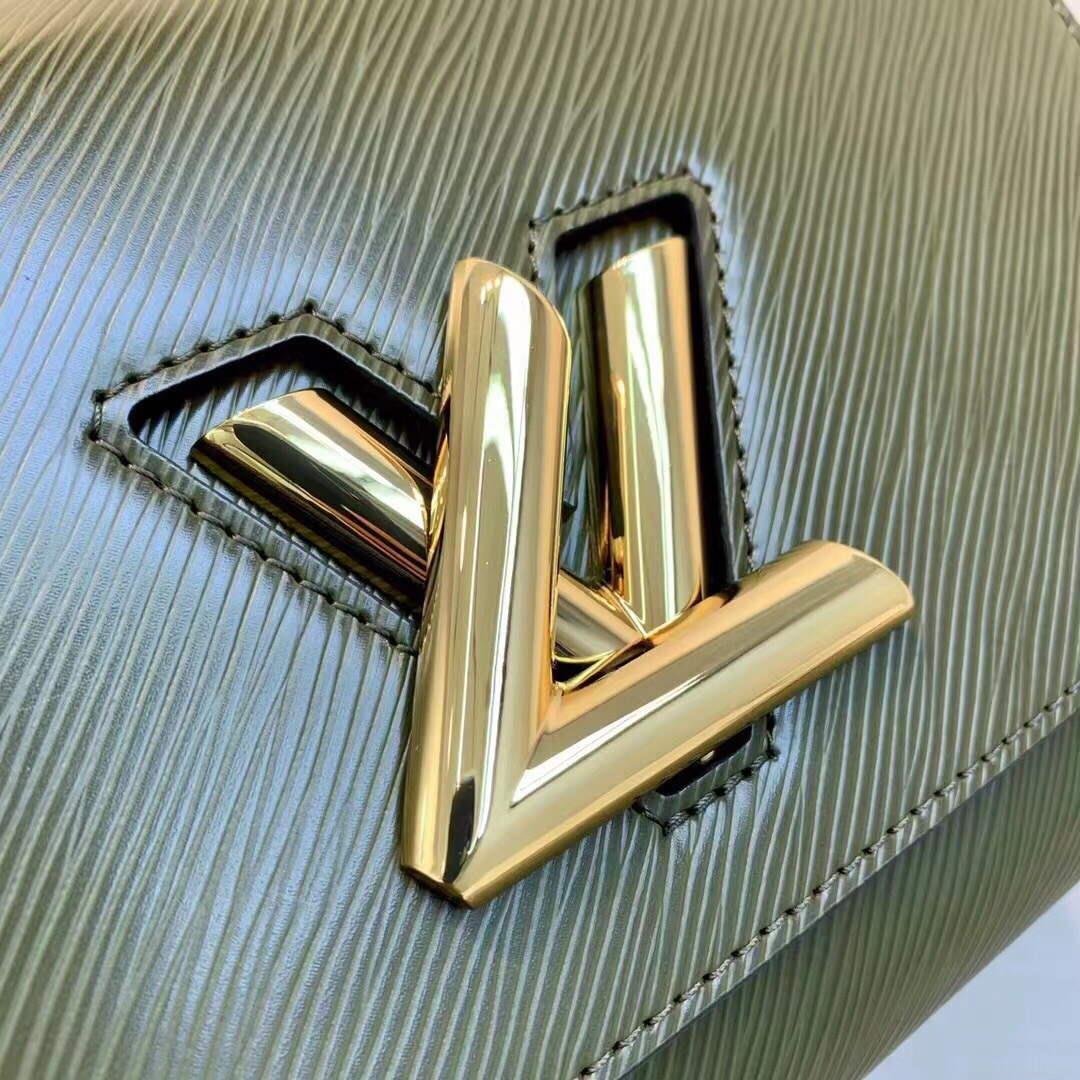 LV M59884 Louis Vuitton Twist MM Handbag Kaki / Quartz White