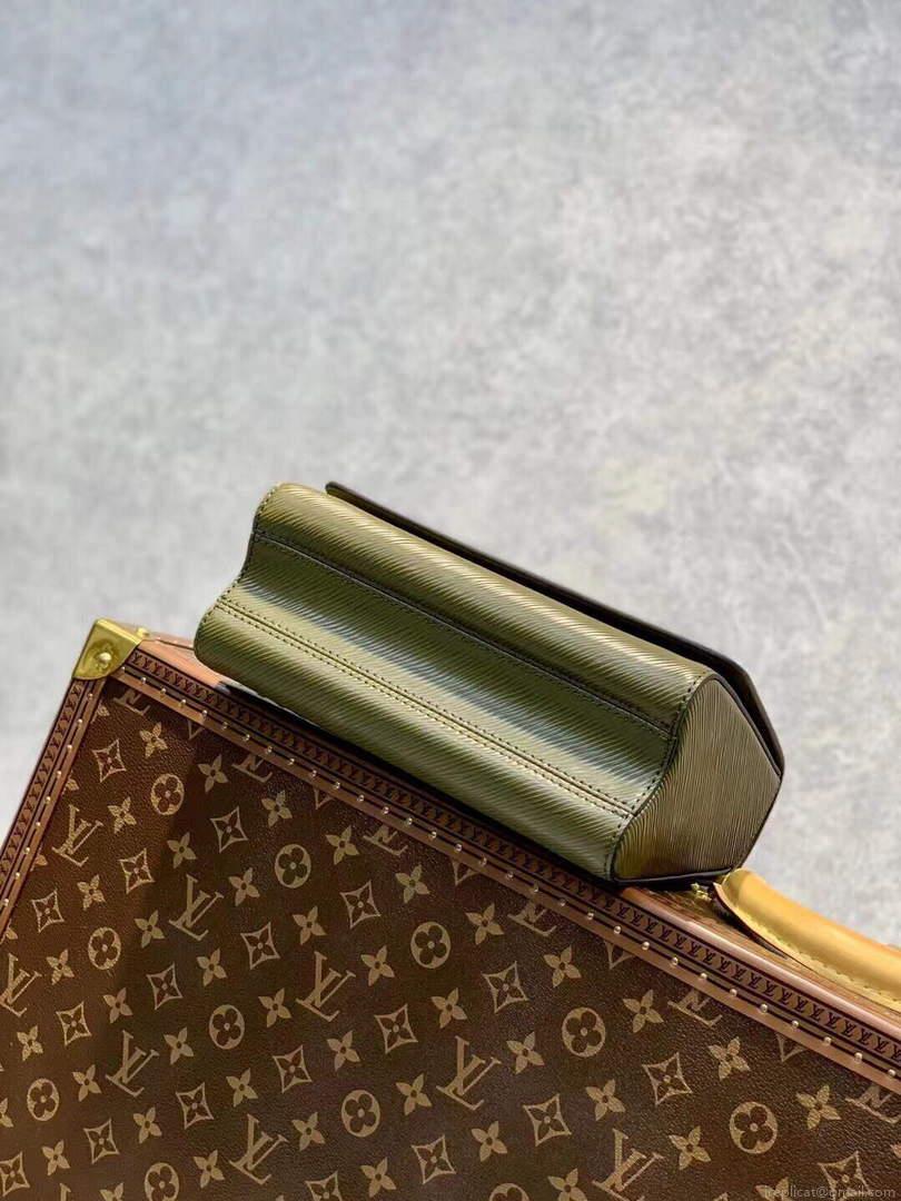 LV M59884 Louis Vuitton Twist MM Handbag Kaki / Quartz White