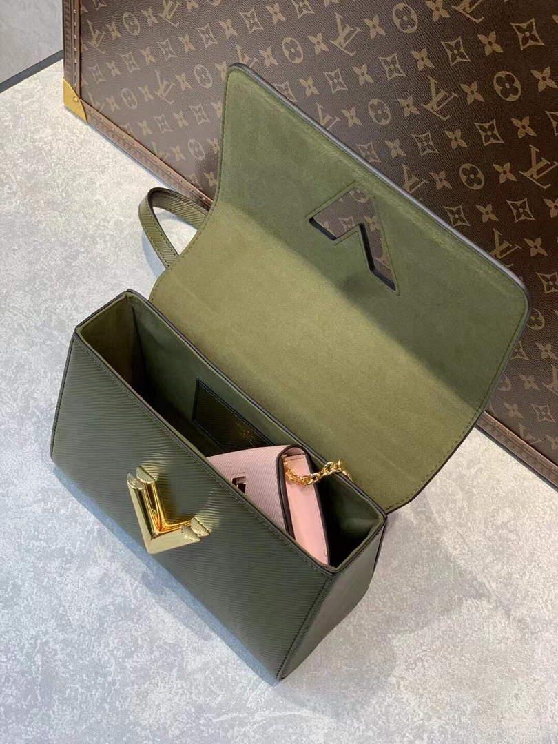 LV M59884 Louis Vuitton Twist MM Handbag Kaki / Quartz White