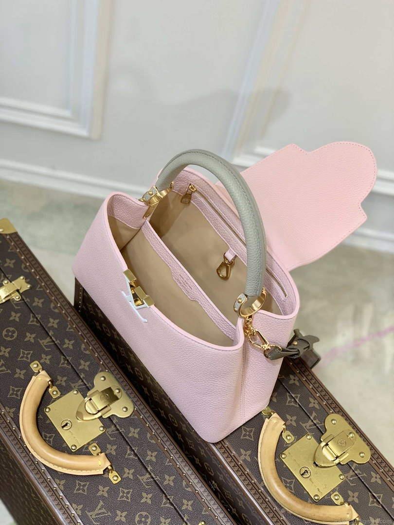 LV M59060 Louis Vuitton Capucines MM Handbag Rose Beige