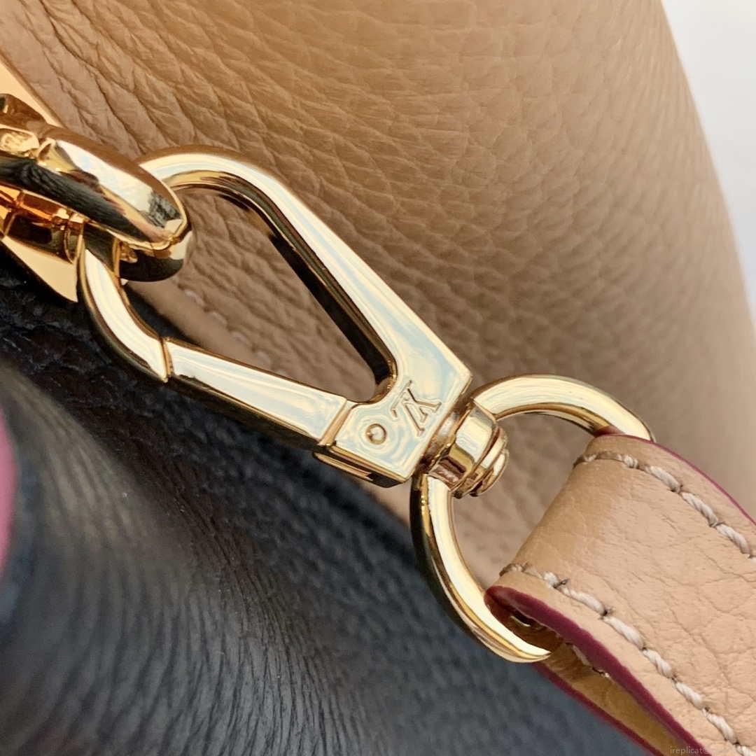 LV M58608 Louis Vuitton Capucines MM Handbag Black Apricot