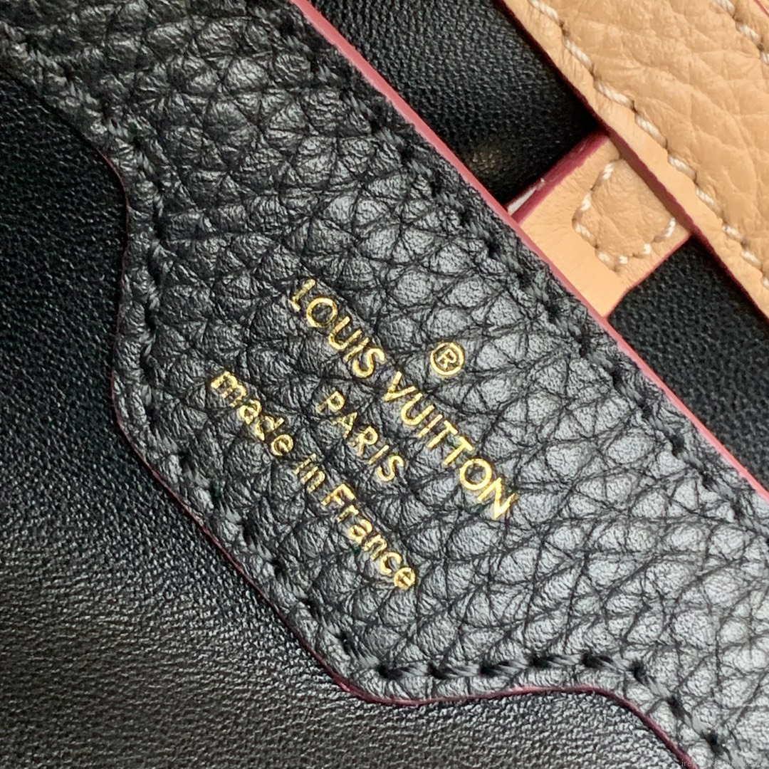 LV M58608 Louis Vuitton Capucines MM Handbag Black Apricot