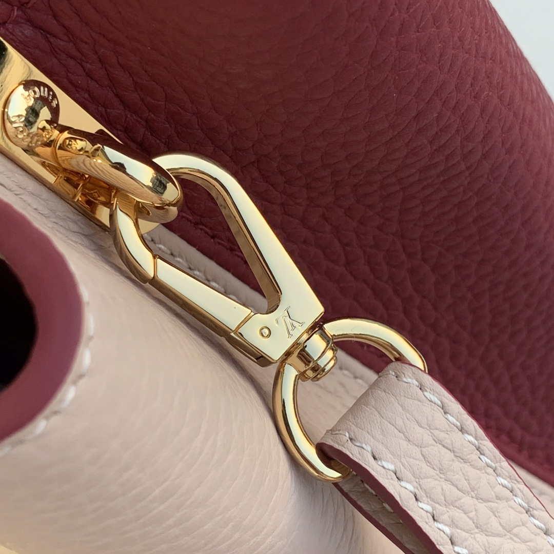 LV M58610 Louis Vuitton Capucines MM Handbag Beige and Wine red