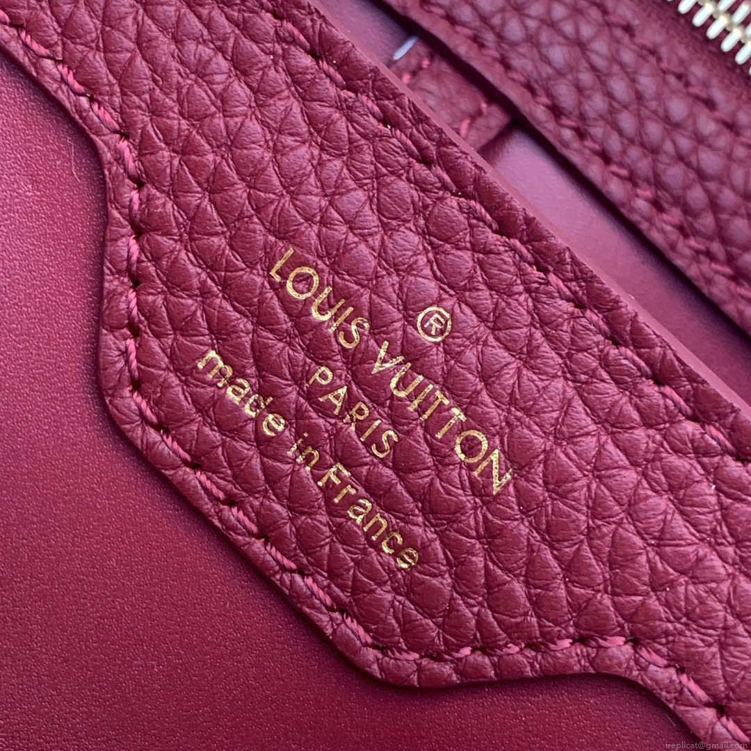 LV M58610 Louis Vuitton Capucines MM Handbag Beige and Wine red