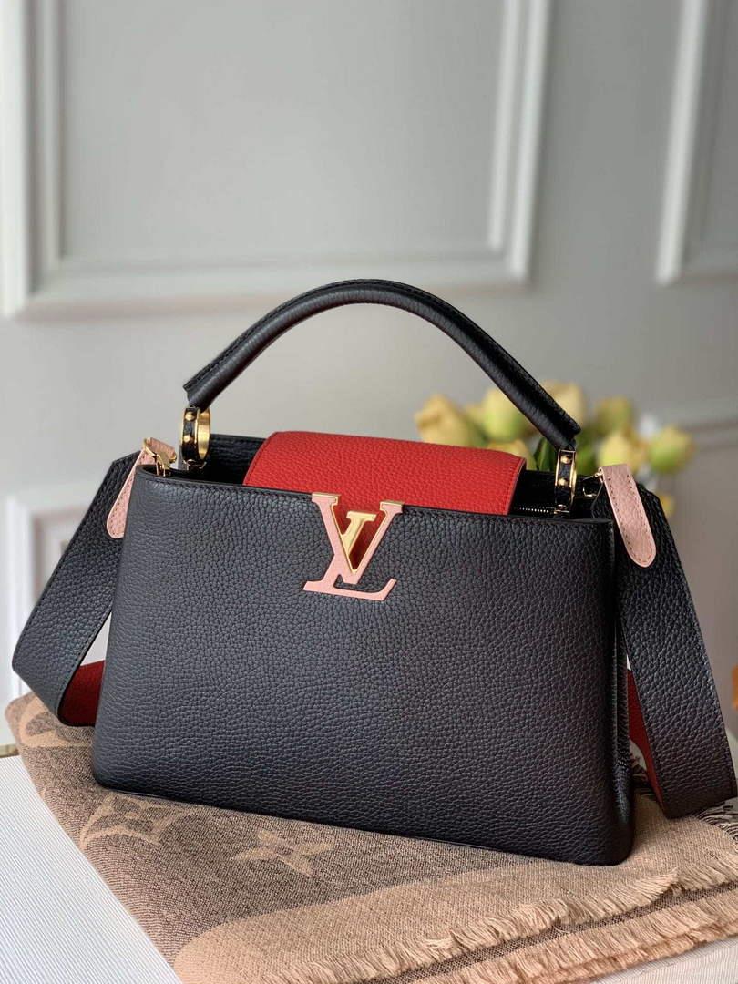 LV M57518 Louis Vuitton Capucines MM Handbag Black and Red