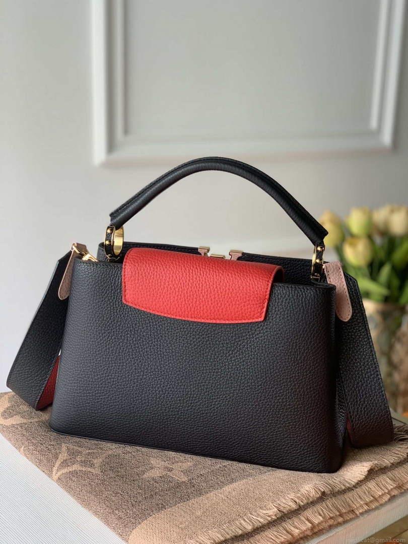 LV M57518 Louis Vuitton Capucines MM Handbag Black and Red