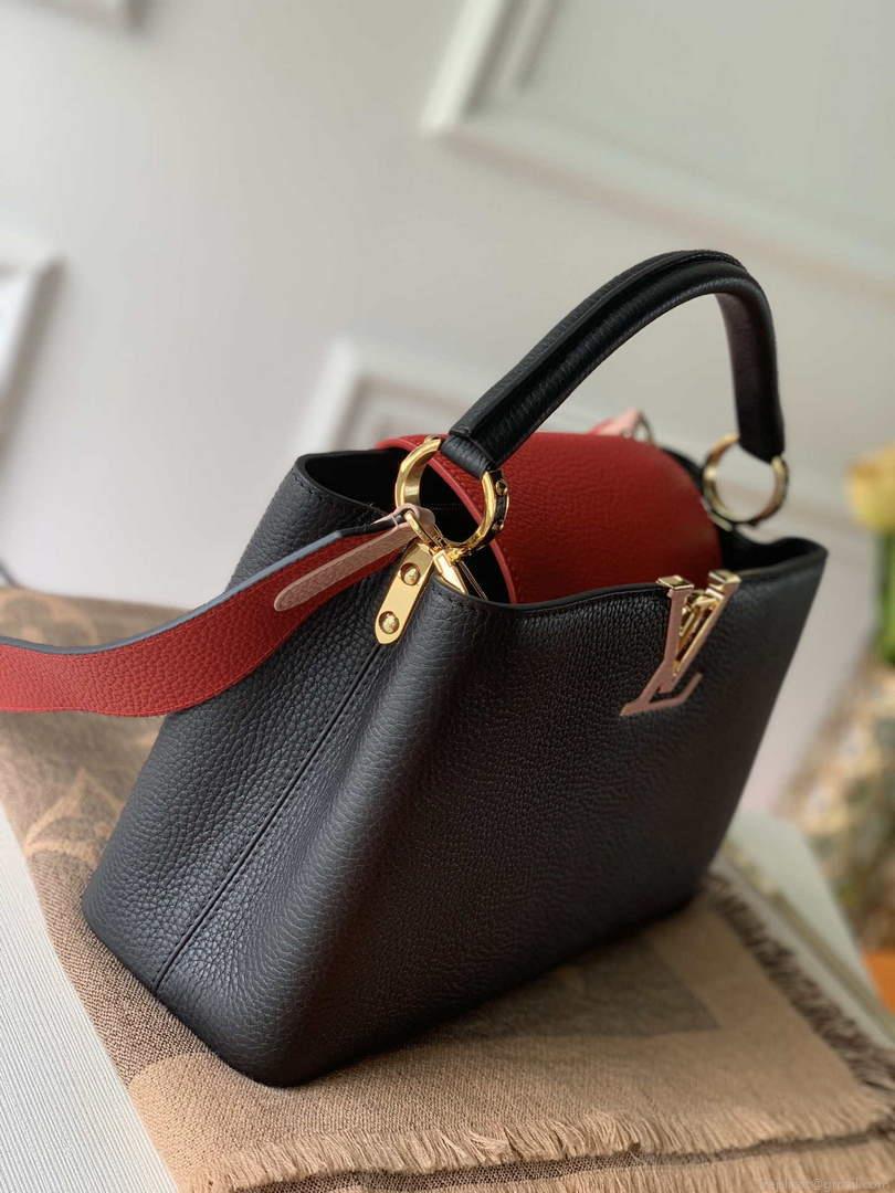 LV M57518 Louis Vuitton Capucines MM Handbag Black and Red