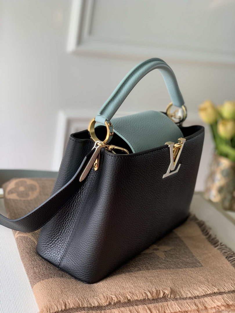 LV M57523 Louis Vuitton Capucines MM Handbag Black and Blue