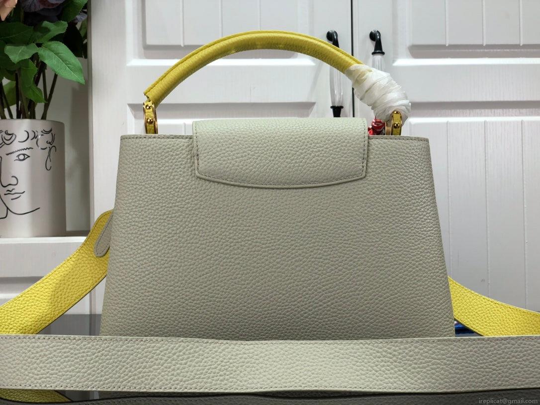 LV M48865 Louis Vuitton Capucines Mini BB Handbag M59468 Snow White and Cedrat