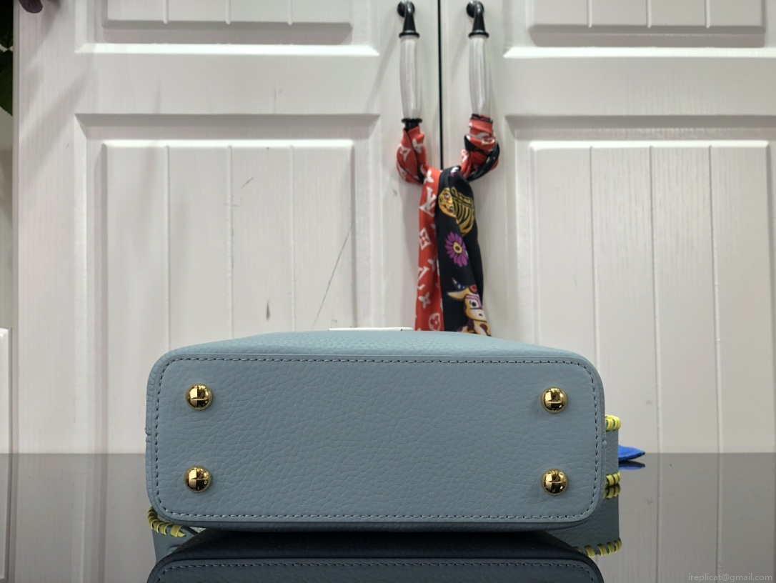 LV M57671 Louis Vuitton Capucines MM Handbag Light Blue