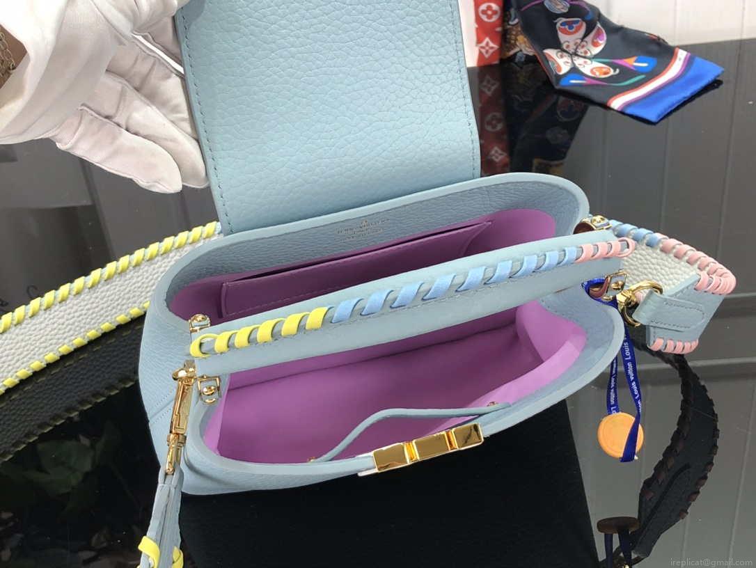 LV M57671 Louis Vuitton Capucines MM Handbag Light Blue
