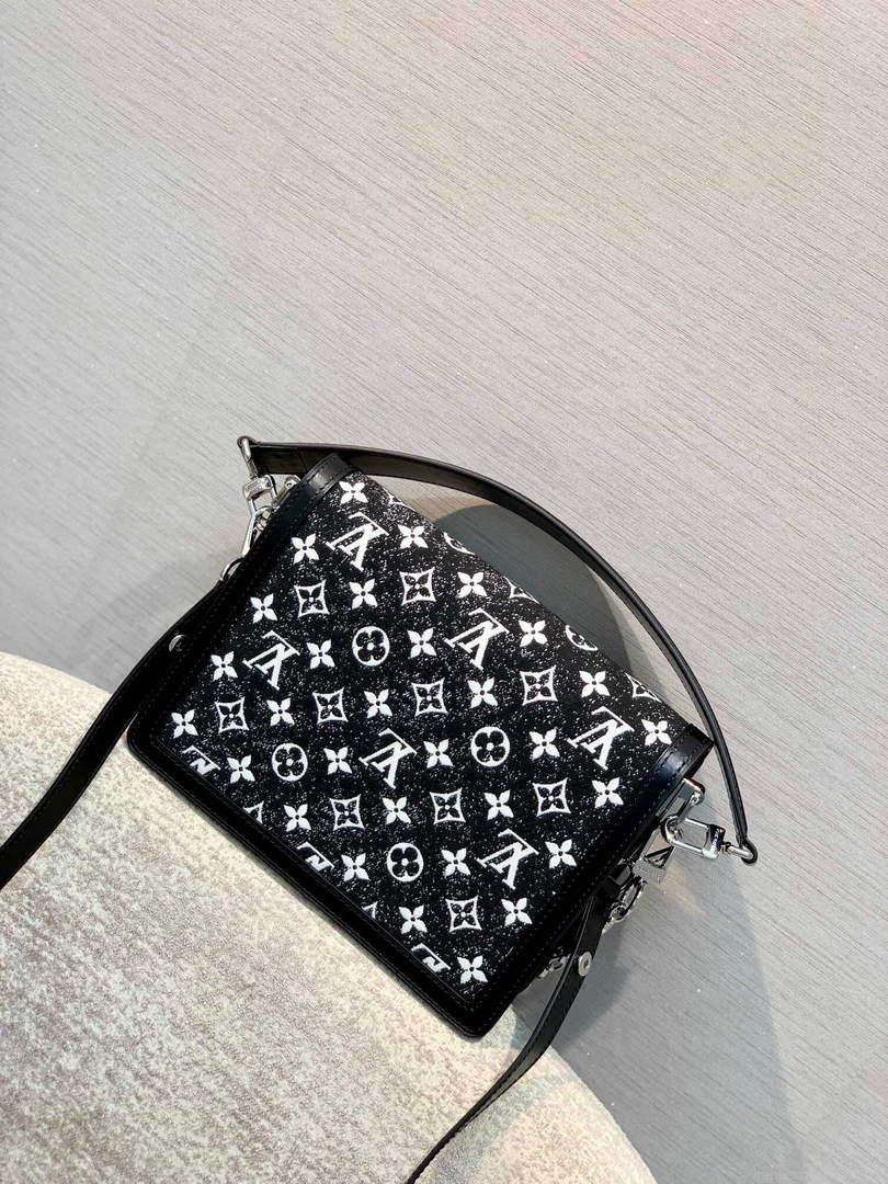 LV M59631 Louis Vuitton Dauphine MM Denim Leather Bag Black