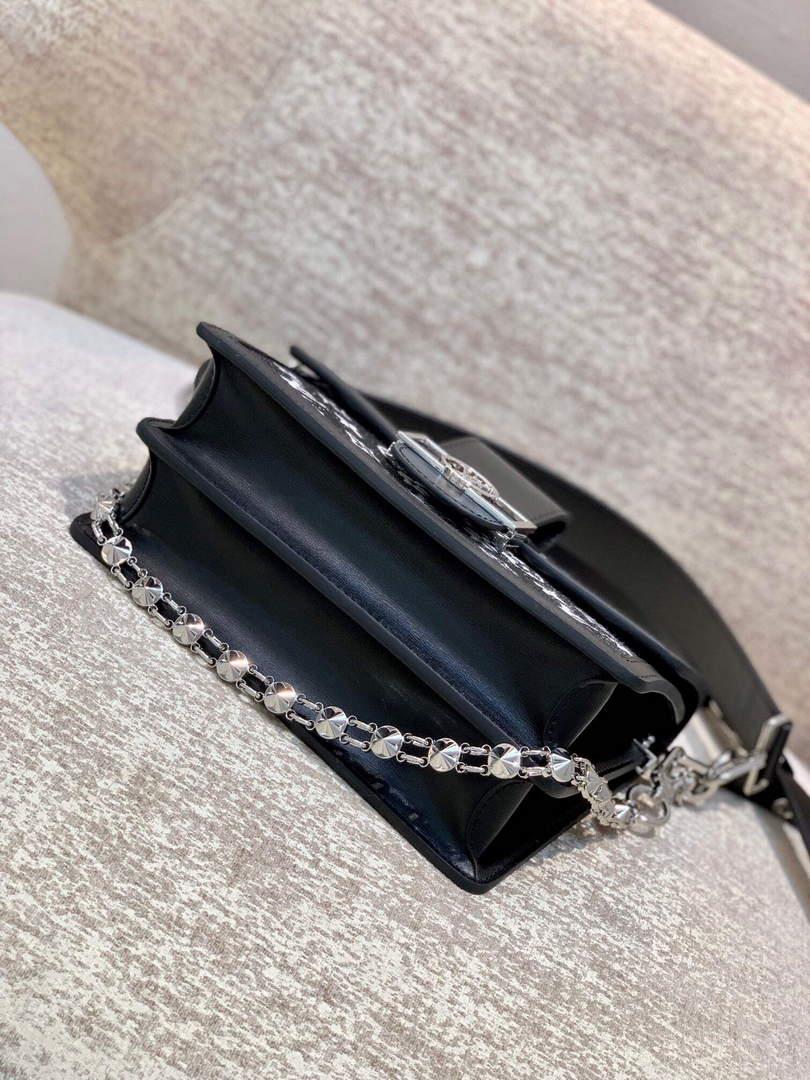 LV M59631 Louis Vuitton Dauphine MM Denim Leather Bag Black