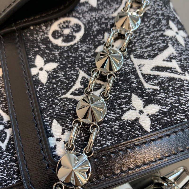 LV M59631 Louis Vuitton Dauphine MM Denim Leather Bag Black