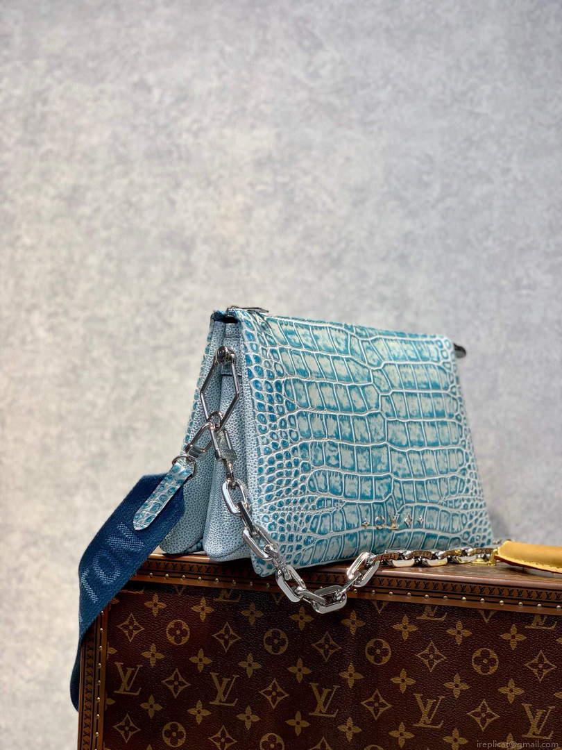 LV M57791 Louis Vuitton Coussin PM Crocodile pattern Bag Blue