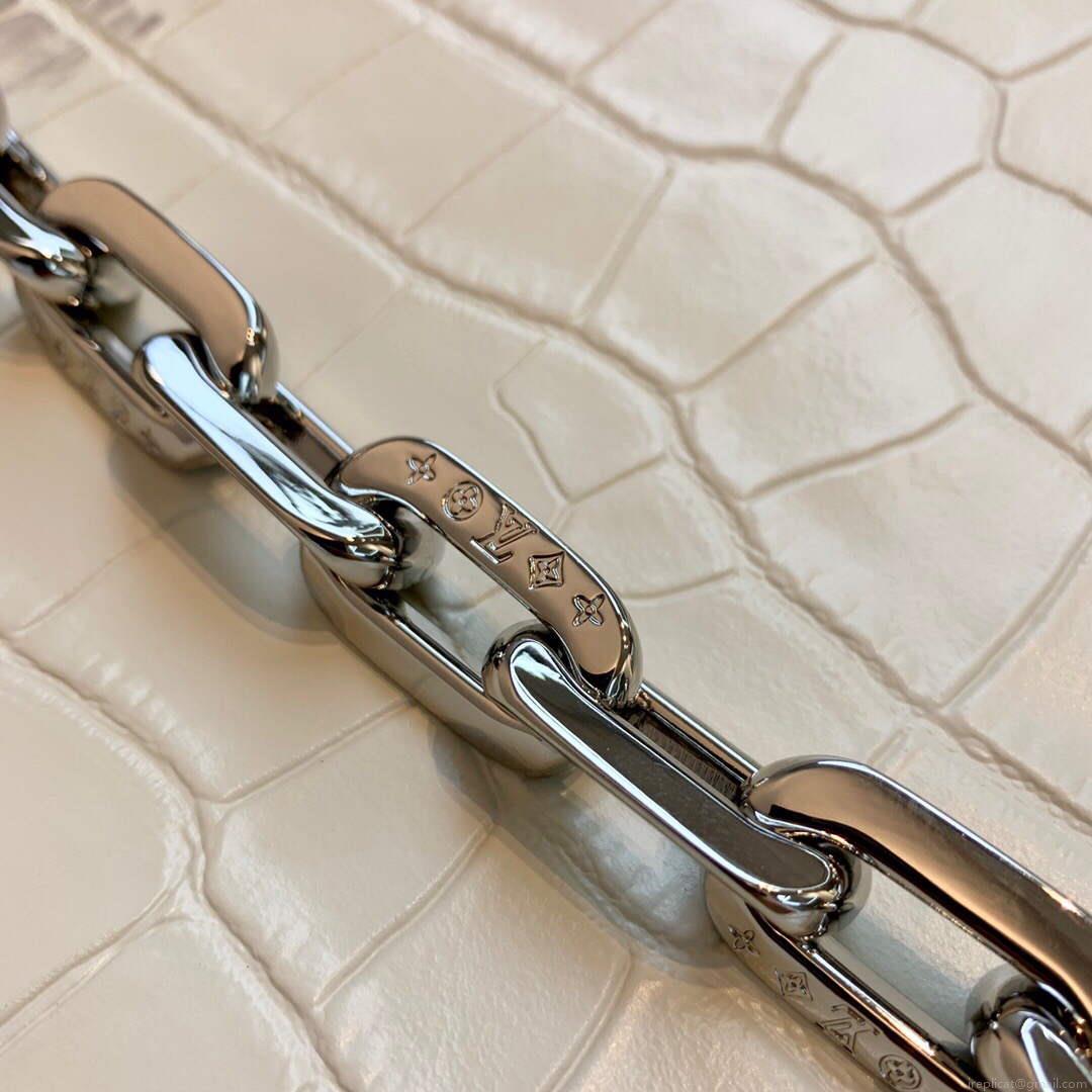 LV M57791 Louis Vuitton Coussin PM Crocodile pattern Bag White