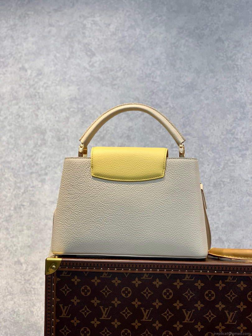 LV M59883 Louis Vuitton Capucines MM Handbag Crème Beige / Plume Yellow
