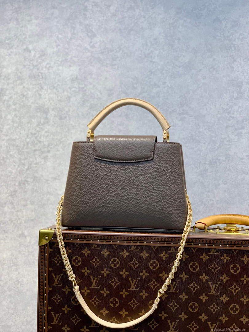 LV M59512 Louis Vuitton Capucines BB Bag Smokey Brown Green/Crème/Pink