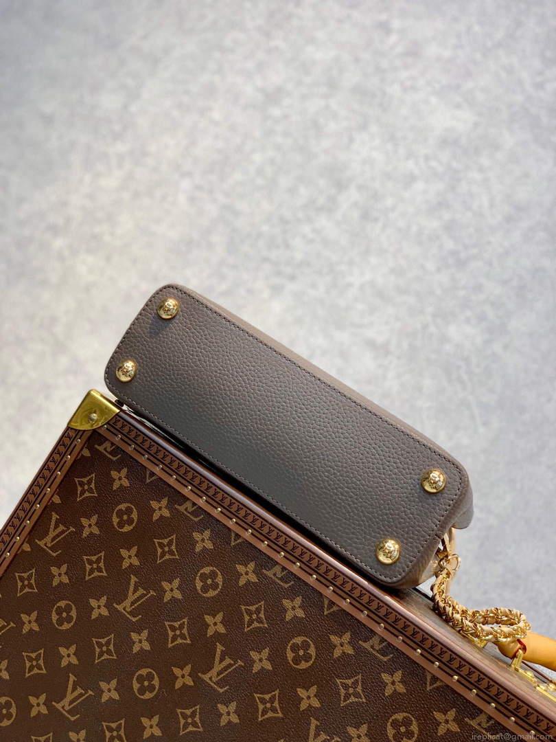 LV M59512 Louis Vuitton Capucines BB Bag Smokey Brown Green/Crème/Pink