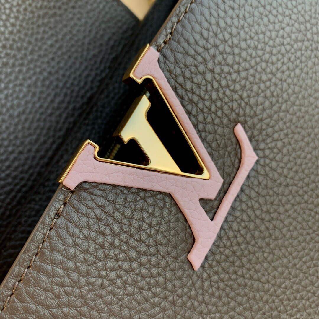 LV M59512 Louis Vuitton Capucines BB Bag Smokey Brown Green/Crème/Pink