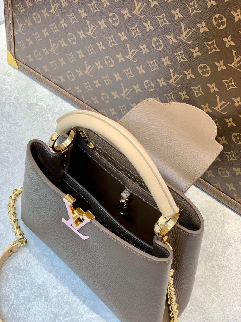 LV M59512 Louis Vuitton Capucines BB Bag Smokey Brown Green/Crème/Pink
