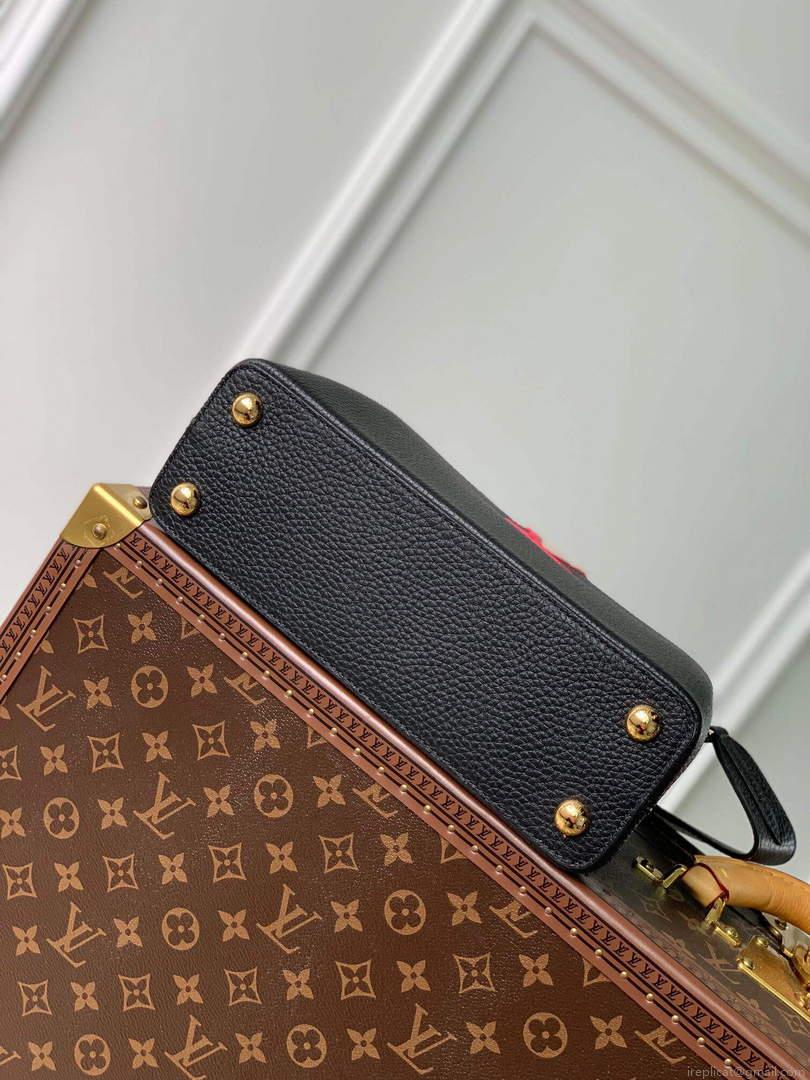 LV M59882 Louis Vuitton Capucines MM Handbag Black Rose Berlingot
