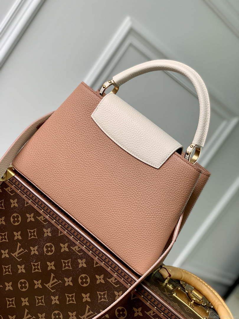 LV M21045 Louis Vuitton Capucines MM Bag Trianon Pink / Greige