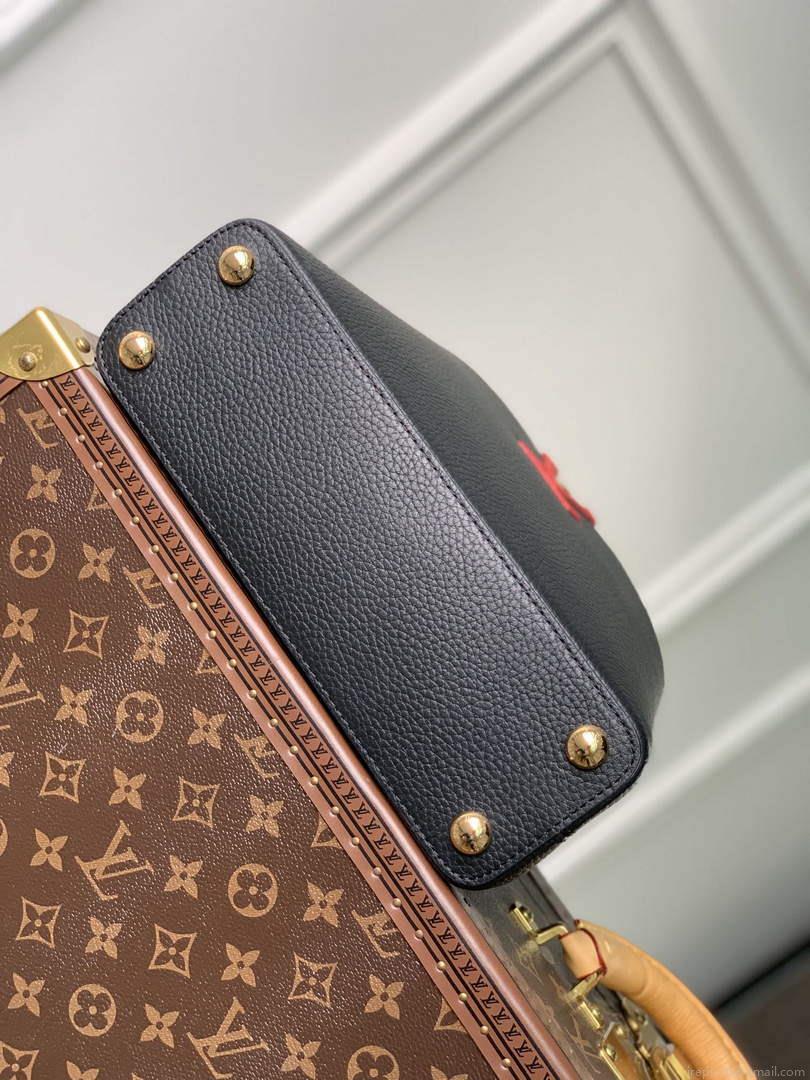 LV M21043 Louis Vuitton Capucines BB Handbag Black / Greige Doux / Scarlet