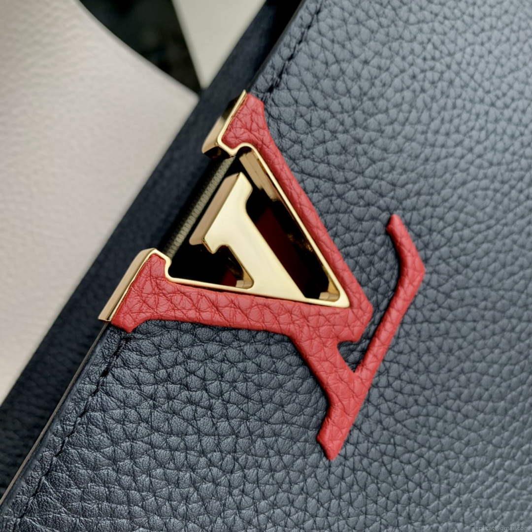 LV M21043 Louis Vuitton Capucines BB Handbag Black / Greige Doux / Scarlet