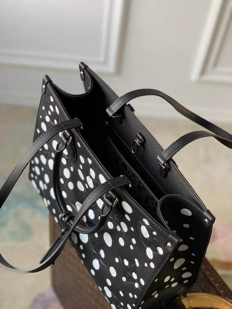LV M46389 Louis Vuitton LV x YK OnTheGo MM Bag Black White