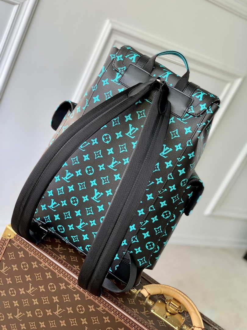 LV M21936 Louis Vuitton LV x YK Christopher MM Backpack Monogram Black and Blue