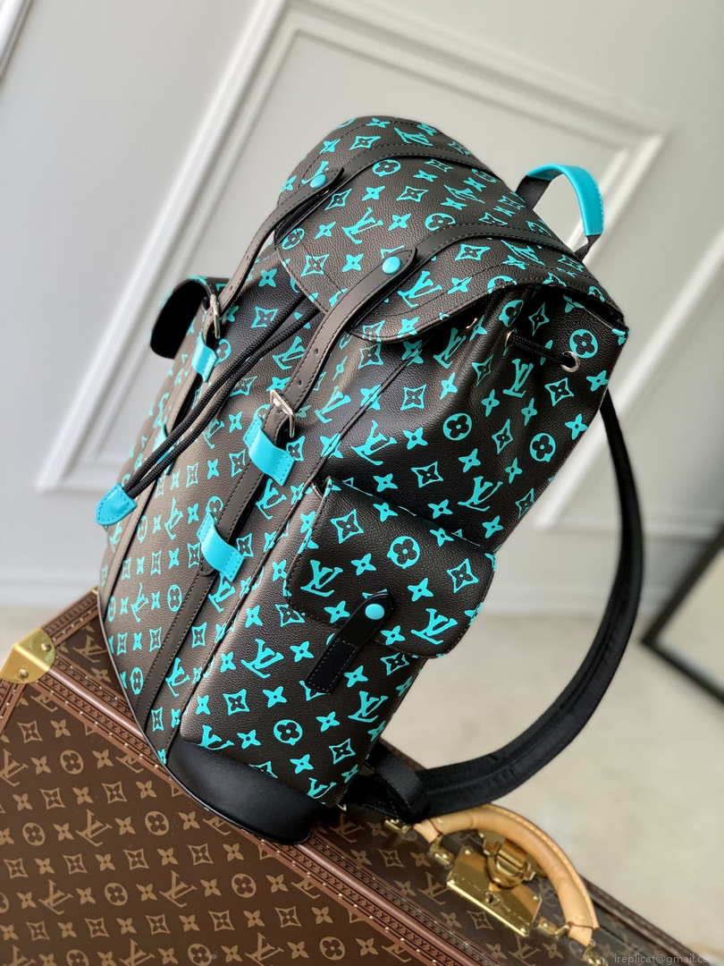 LV M21936 Louis Vuitton LV x YK Christopher MM Backpack Monogram Black and Blue