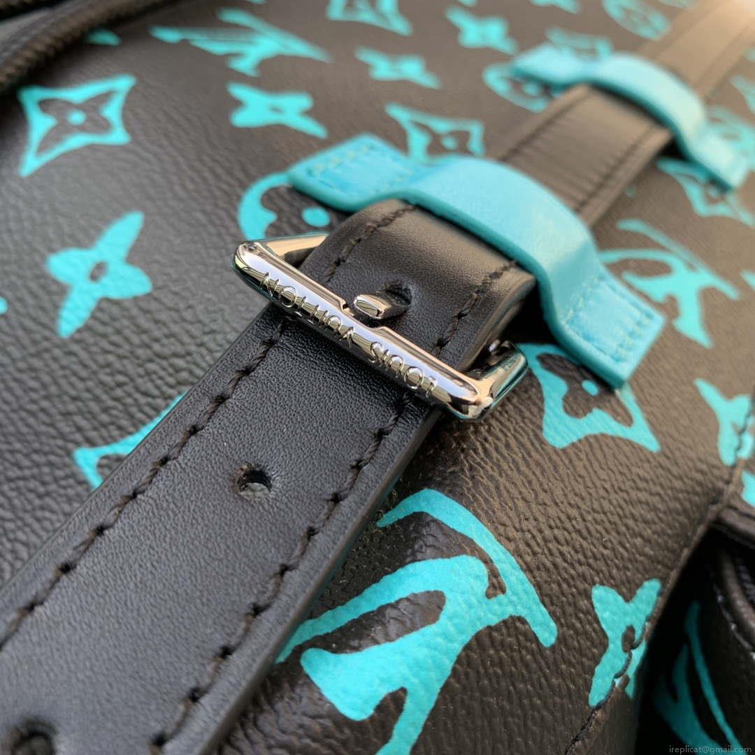 LV M21936 Louis Vuitton LV x YK Christopher MM Backpack Monogram Black and Blue
