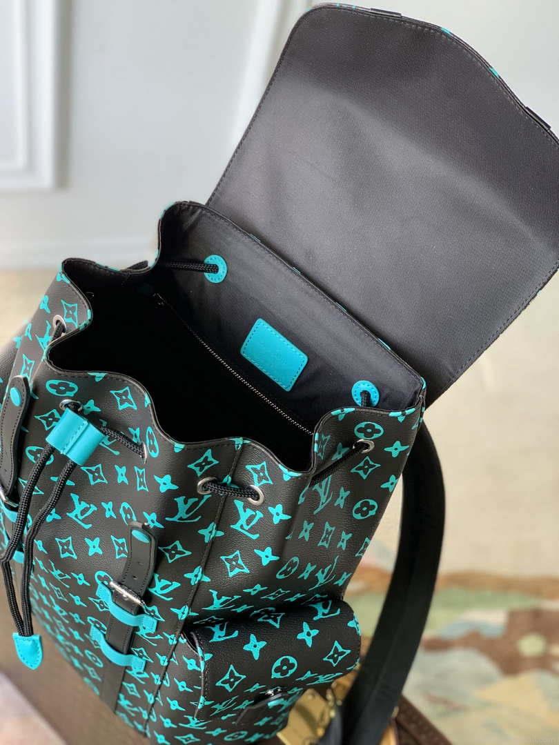 LV M21936 Louis Vuitton LV x YK Christopher MM Backpack Monogram Black and Blue